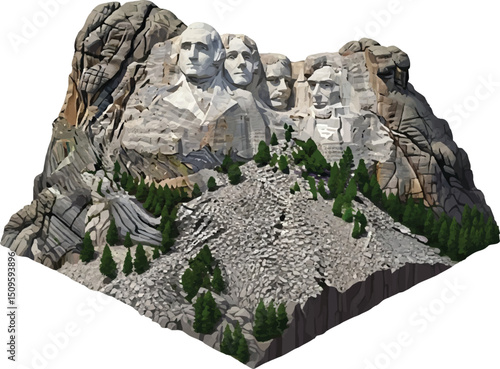 3D Isometric Mount Rushmore National Memorial A Detailed Digital Model of the Iconic Presidential Sculpture