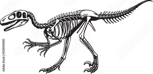 detailed skeletal of a raptor dinosaur.