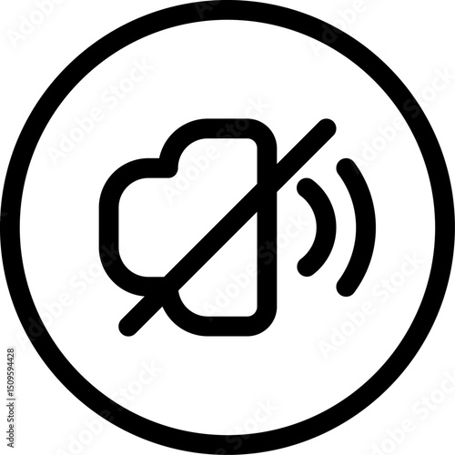 Mute symbol indicating no sound in a circular frame, suggesting silence and quiet, ideal for user interface and accessibility design.