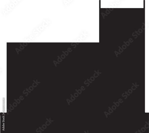 simple white rectangle sits atop a dark gray rectangular form.