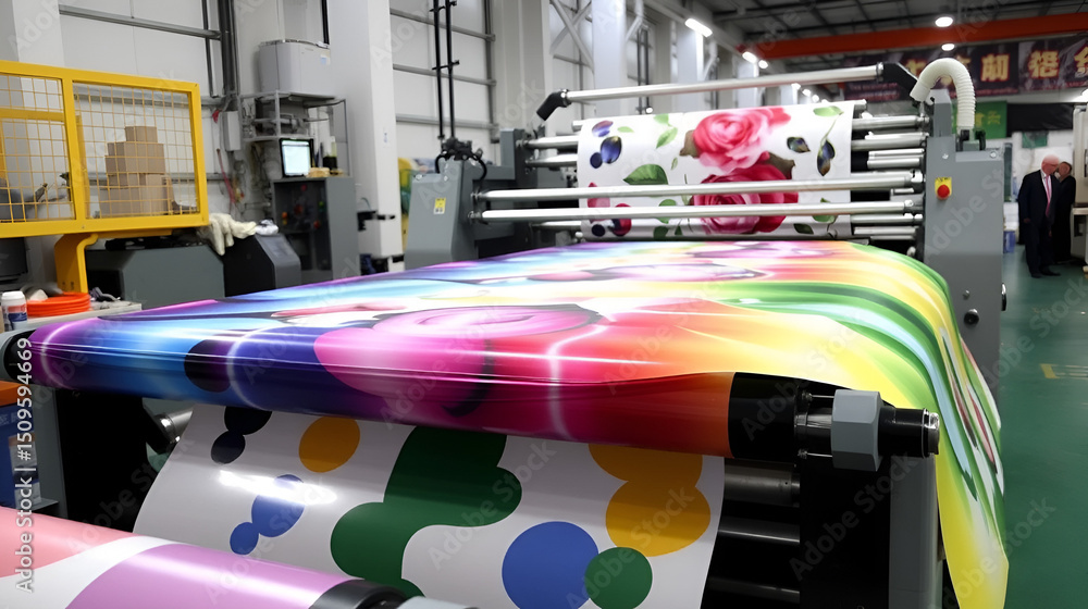 Obraz premium Industrial Printing Press, Colorful Roll, Manufacturing Process