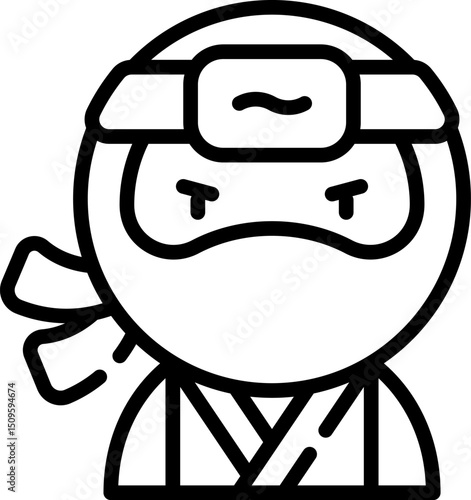 Cartoon ninja character stands ready for action in a minimalist style, showcasing determination and focus with a playful yet serious demeanor.