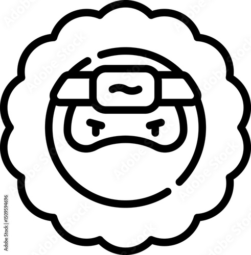 Ninja emoticon wearing a headband stares intensely with a serious expression, presented as a simple line drawing in a playful style.