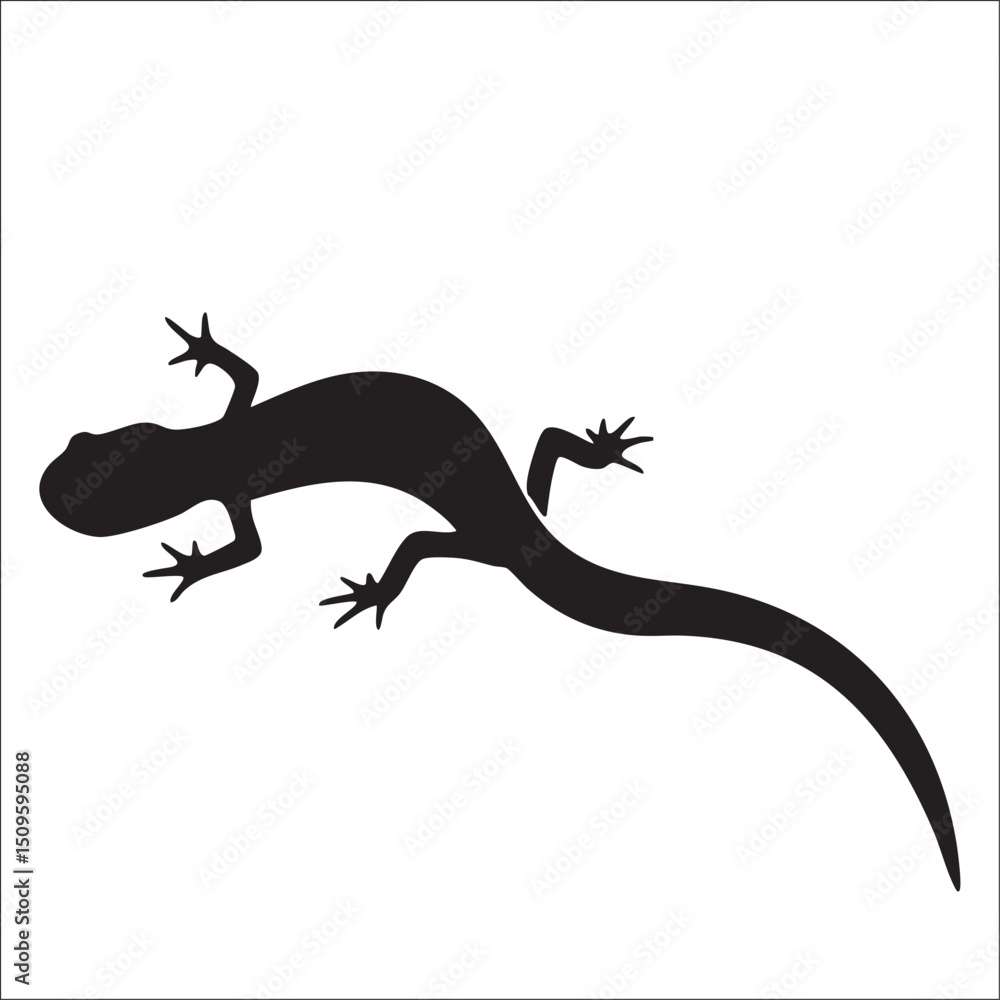 Obraz premium black silhouette of a reptile gracefully stretches across a white background.