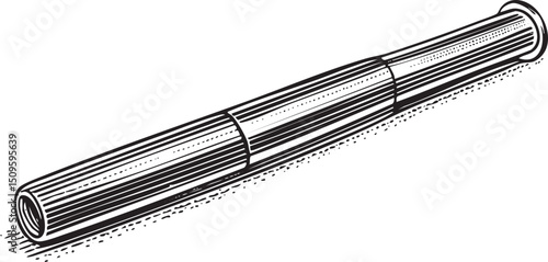 cylindrical metal rod rests on a white surface.
