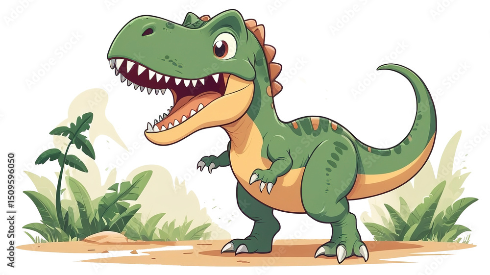 Obraz premium Playful baby T-Rex roaring happily, heart-shaped eyes, claws up, pastel colors, transparent background