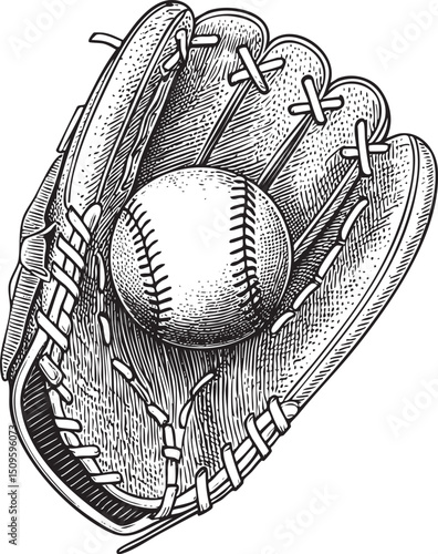 baseball glove cradles a pristine white ball.