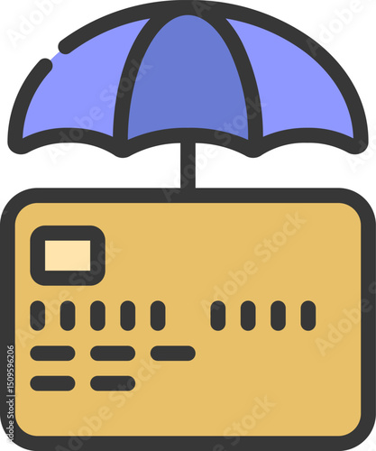 Credit card protected by umbrella represents financial security and safety in modern banking, emphasizing trust and reliability.