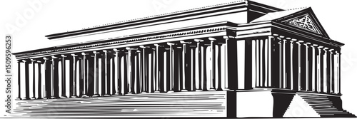 classical building with a symmetrical facade and multiple columns.