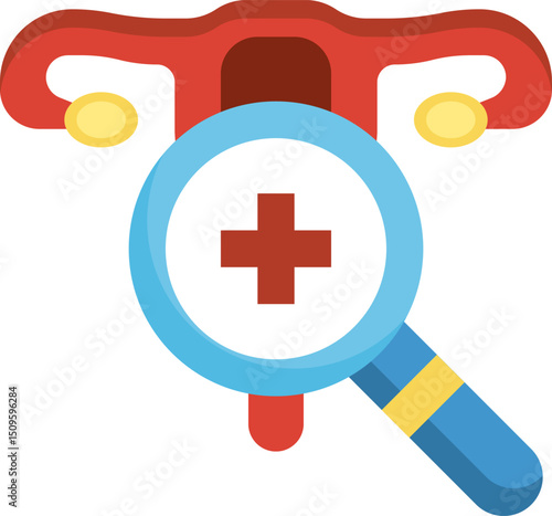 Uterus being examined with a magnifying glass, symbolizing fertility and reproductive health in a medical context, conveying a sense of care and scientific focus.