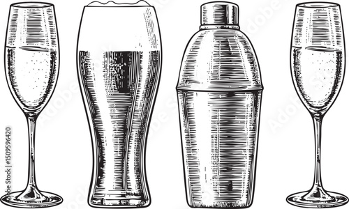 Elegant glassware and a cocktail shaker represent the of mixing beverages.
