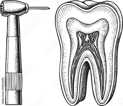 dental handpiece and a detailed tooth .