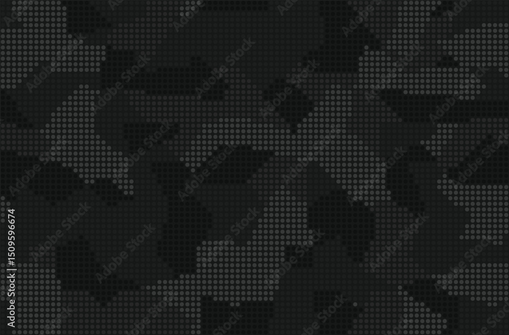Fototapeta premium Fashionable digital dark camouflage background. Seamless pattern. Urban camo halftone dots black texture