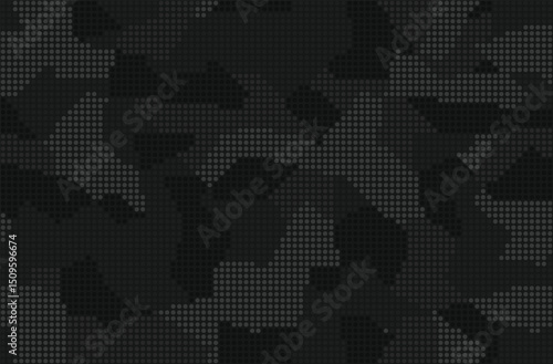Fashionable digital dark camouflage background. Seamless pattern. Urban camo halftone dots black texture