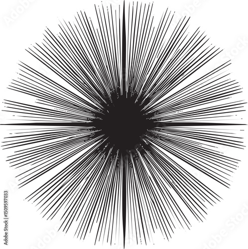 central point radiates numerous black linear lines outward.