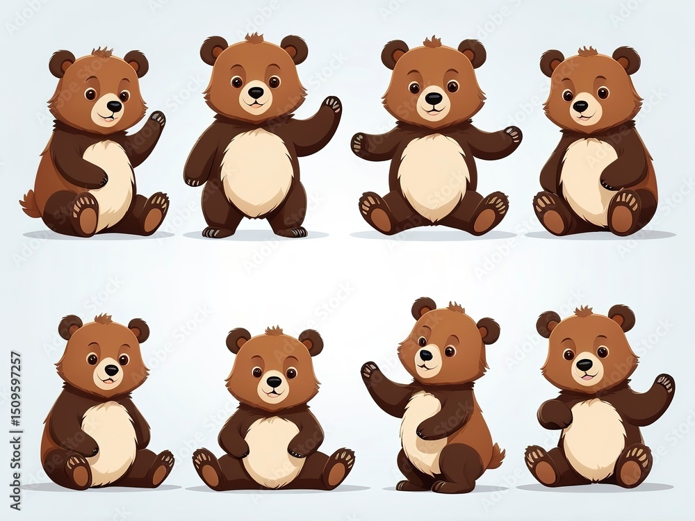 Forest cartoon bear collection in various poses, flat cute style with fluffy texture. Ideal for kids and mascot designs.
Forest cartoon bear collection in various poses, flat cute style with fluffy texture. Ideal for kids and mascot designs.