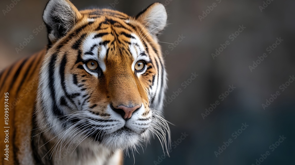 Fototapeta premium Fierce tiger with focused gaze in warm light