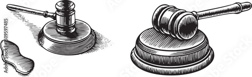 dark wood gavel rests on a circular base.