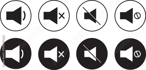 speaker icon set. Mute and unmute volume sound. No speaker icon. volume sound flat icons for apps and websites vector illustration,