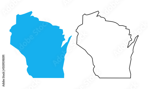 Map of the state of Wisconsin, United States. Map with detailed outlines and blue silhouettes	