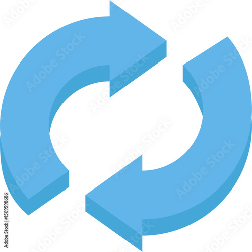 Two blue arrows rotate in a circular motion, symbolizing a continuous loop of process, renewal, or recycling on a clean, modern backdrop.