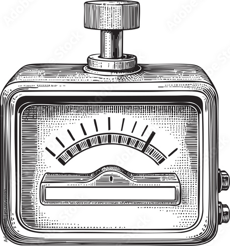 vintage radio transmitter showcases a circular dial and a metallic housing.