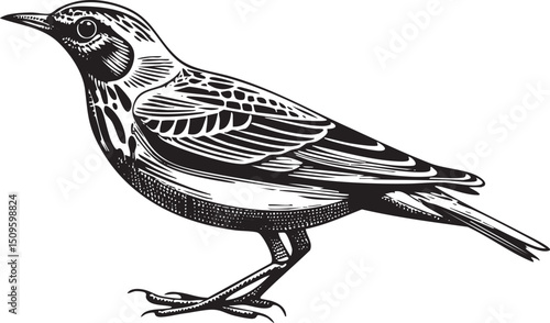 small gray bird stands alert on a white surface.