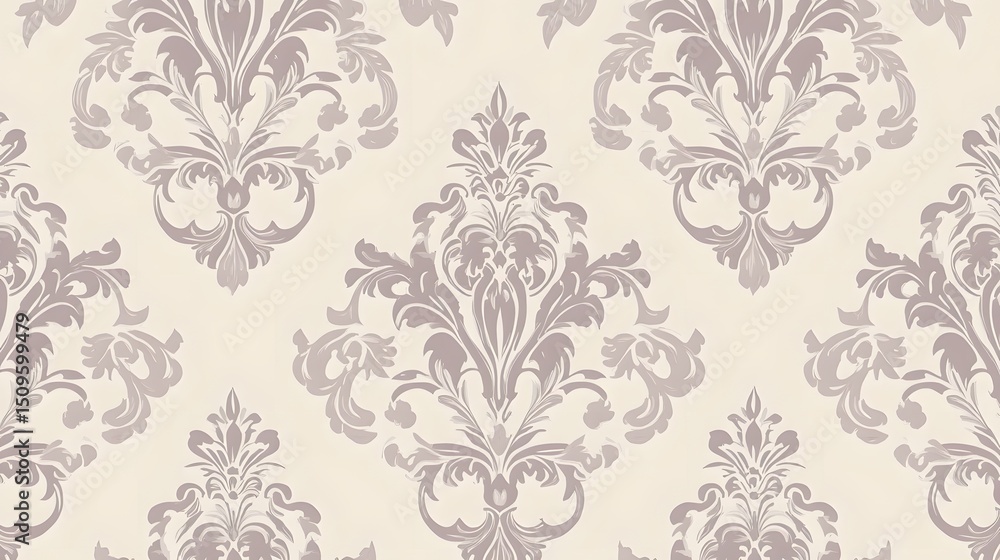 Elegant Damask Pattern Seamless Wallpaper Design Beige Purple Elegant Damask Pattern Seamless Wallpaper Design Beige Purple
