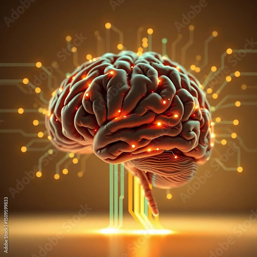 Abstract Brain Circuit with Earth Tones and Bioluminescent Glow

