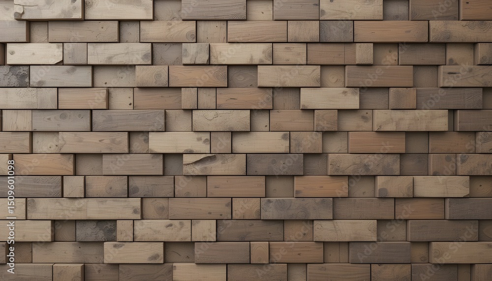 Obraz premium Wood Block Wall Background Mosaic Wallpaper with Light and Dark Timber Arabesque Tile Pattern 3D Render
