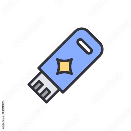 Stylized Blue Flash Drive With Gold Star For Data Storage