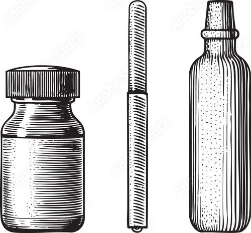 Two glass bottles with stoppers stand upright against a white background.