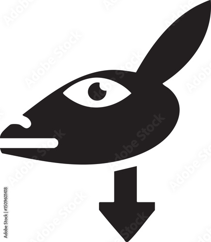 minimalist black silhouette of a kangaroo head descends towards an arrow.