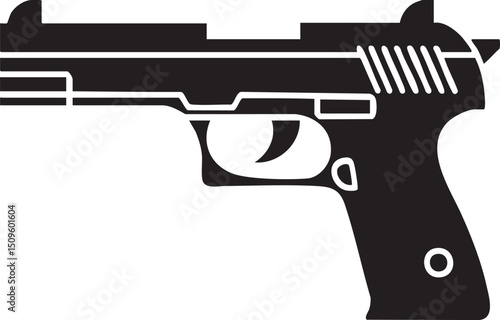 stylized white outline depicts a handgun.