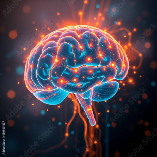 Dreamy Brain Circuit with Neon Glow and Warm Terracotta Tones

