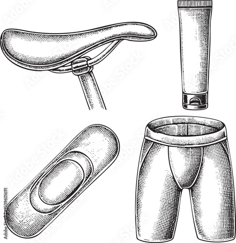 bicycle saddle and padding alongside a tube of cream.