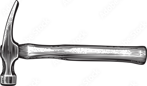 simple black and white depicts a sturdy hammer resting on a plain background.