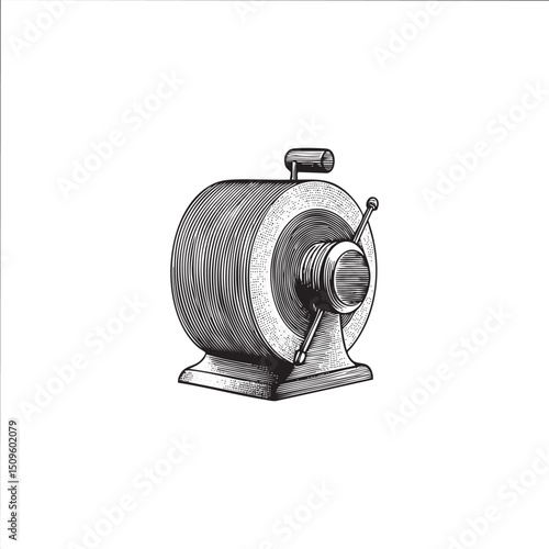 vintage reel-to-reel tape recorder stands on a wooden base displaying intricate mechanical details.