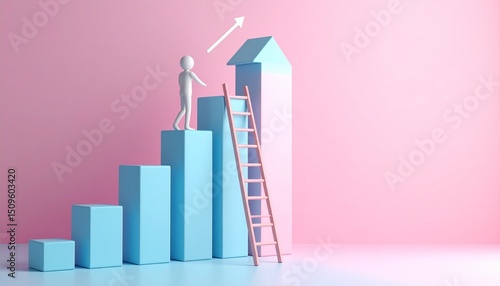 Image of a character climbing a ladder in the background, with a growing bar chart showing a growth rate next to it Free Download Image of a character climbing a ladder in the background, with a growing bar chart showing a growth rate next to it - GFXLoad