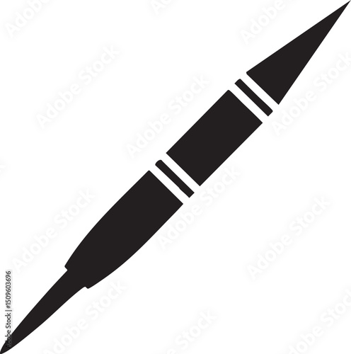 sleek black paintbrush with segmented bristles points towards the right.