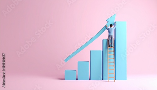 Image of a character climbing a ladder in the background, with a growing bar chart showing a growth rate next to it Free Download Image of a character climbing a ladder in the background, with a growing bar chart showing a growth rate next to it - GFXLoad
