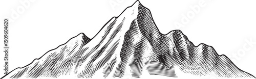 dramatic textured mountain peak rises against a clear sky.