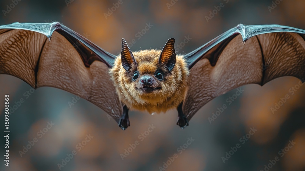 Obraz premium Close-up of a bat in flight, showcasing its wings and face