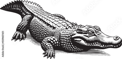 black alligator rests calmly on a shaded bank.