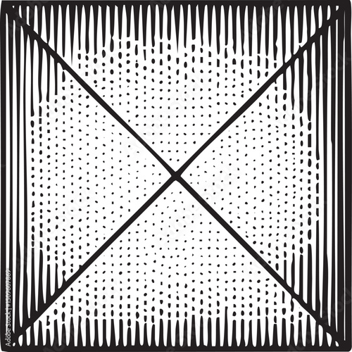 stark black and white grid intersects diagonally across a textured speckled background.