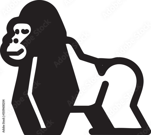 silhouette of a gorilla stands upright displaying a joyful expression.