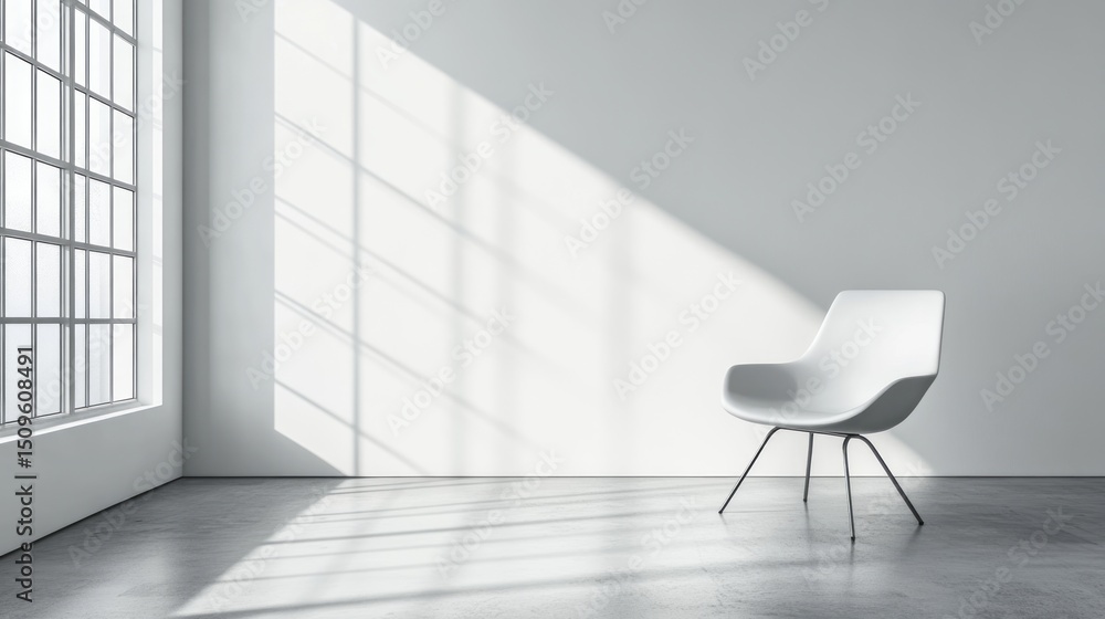 Fototapeta premium Modern white chair in a minimalist interior.