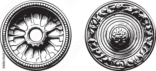 Two intricately detailed circular designs showcase ornate and central focal points.