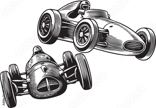 vintage racing car gracefully flies through the air.