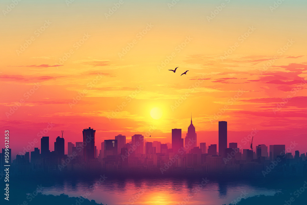 Fototapeta premium Business card background with sunset hill skyline